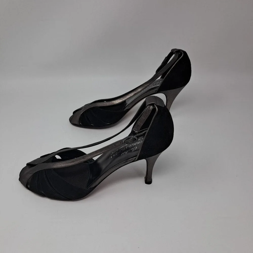 Donald J. Pliner Couture Heels Pumps Size 7.5 M Black Pewter Silver Italy